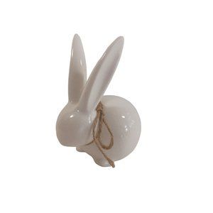 Vintage 1960's White Ceramic Bunny Rabbit 5.5" x 4.5" Handmade Crackle